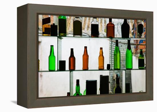 Bottles Displayed at Foreigner Bar, Old Town, Dali, Yunnan Province, China-null-Framed Stretched Canvas