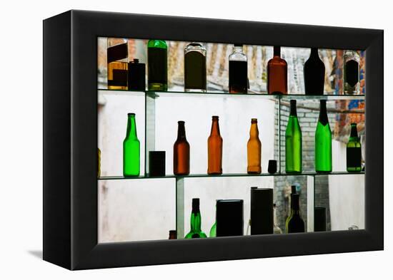 Bottles Displayed at Foreigner Bar, Old Town, Dali, Yunnan Province, China-null-Framed Stretched Canvas