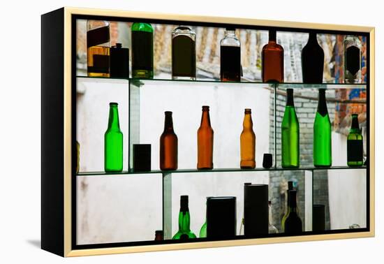 Bottles Displayed at Foreigner Bar, Old Town, Dali, Yunnan Province, China-null-Framed Stretched Canvas