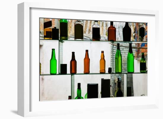 Bottles Displayed at Foreigner Bar, Old Town, Dali, Yunnan Province, China-null-Framed Photographic Print