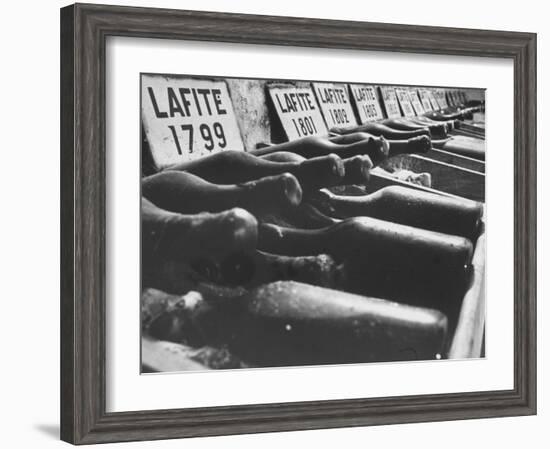 Bottles of Lafite Wines, Now Museum Pieces in French Wine Cellar-Carlo Bavagnoli-Framed Photographic Print