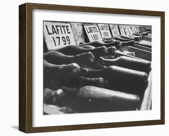 Bottles of Lafite Wines, Now Museum Pieces in French Wine Cellar-Carlo Bavagnoli-Framed Photographic Print