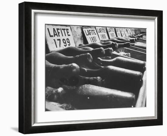 Bottles of Lafite Wines, Now Museum Pieces in French Wine Cellar-Carlo Bavagnoli-Framed Photographic Print