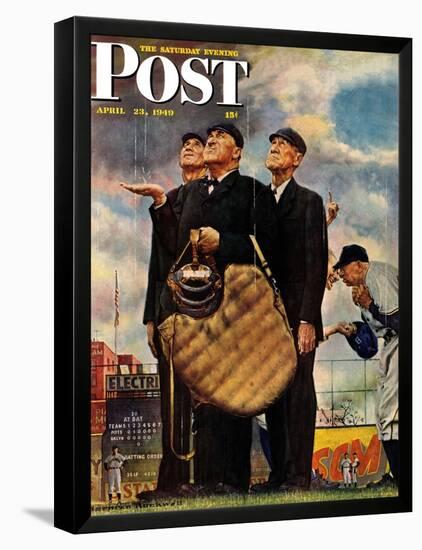 "Bottom of the Sixth"  (Three Umpires) Saturday Evening Post Cover, April 23,1949-Norman Rockwell-Framed Premier Image Canvas