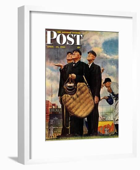 "Bottom of the Sixth"  (Three Umpires) Saturday Evening Post Cover, April 23,1949-Norman Rockwell-Framed Giclee Print