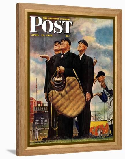 "Bottom of the Sixth"  (Three Umpires) Saturday Evening Post Cover, April 23,1949-Norman Rockwell-Framed Premier Image Canvas