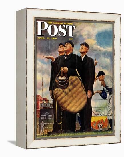 "Bottom of the Sixth"  (Three Umpires) Saturday Evening Post Cover, April 23,1949-Norman Rockwell-Framed Premier Image Canvas