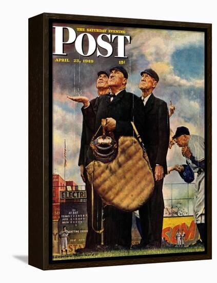 "Bottom of the Sixth"  (Three Umpires) Saturday Evening Post Cover, April 23,1949-Norman Rockwell-Framed Premier Image Canvas