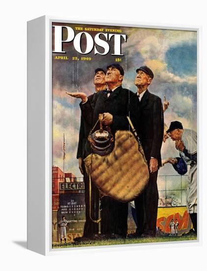 "Bottom of the Sixth"  (Three Umpires) Saturday Evening Post Cover, April 23,1949-Norman Rockwell-Framed Premier Image Canvas