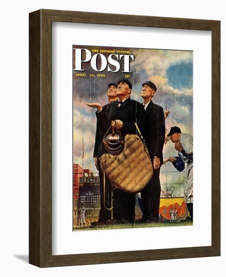 "Bottom of the Sixth"  (Three Umpires) Saturday Evening Post Cover, April 23,1949-Norman Rockwell-Framed Giclee Print