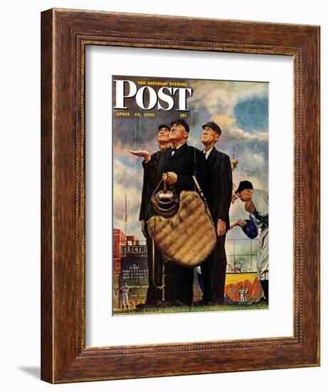 "Bottom of the Sixth"  (Three Umpires) Saturday Evening Post Cover, April 23,1949-Norman Rockwell-Framed Giclee Print