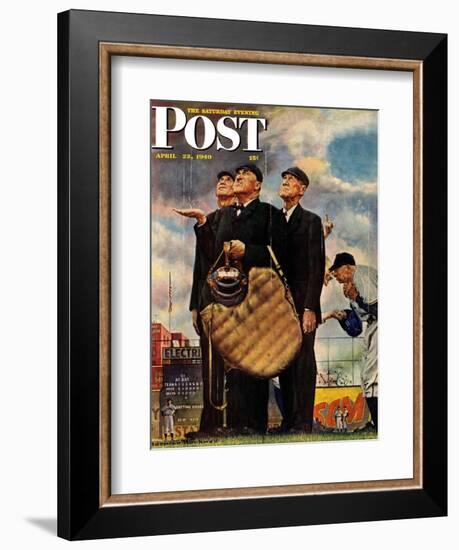 "Bottom of the Sixth"  (Three Umpires) Saturday Evening Post Cover, April 23,1949-Norman Rockwell-Framed Giclee Print