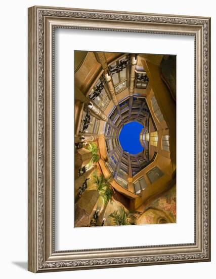 Bottom View of the Inner Courtyard of Casa Mila or La Pedrera at Dusk, Barcelona, Catalonia, Spain-Stefano Politi Markovina-Framed Photographic Print