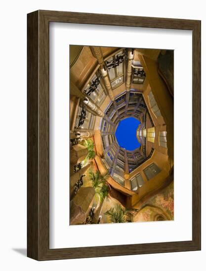 Bottom View of the Inner Courtyard of Casa Mila or La Pedrera at Dusk, Barcelona, Catalonia, Spain-Stefano Politi Markovina-Framed Photographic Print