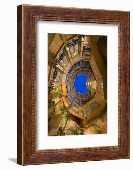 Bottom View of the Inner Courtyard of Casa Mila or La Pedrera at Dusk, Barcelona, Catalonia, Spain-Stefano Politi Markovina-Framed Photographic Print