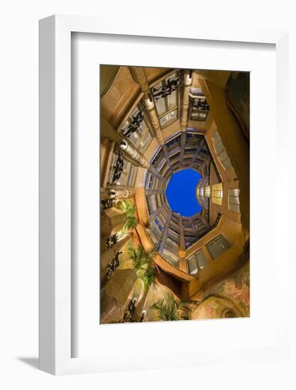 Bottom View of the Inner Courtyard of Casa Mila or La Pedrera at Dusk, Barcelona, Catalonia, Spain-Stefano Politi Markovina-Framed Photographic Print