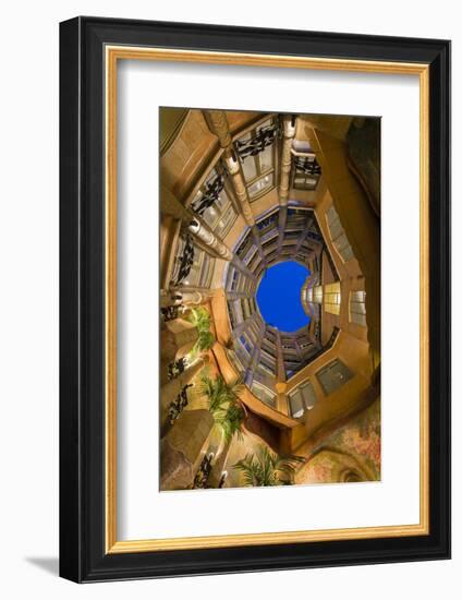 Bottom View of the Inner Courtyard of Casa Mila or La Pedrera at Dusk, Barcelona, Catalonia, Spain-Stefano Politi Markovina-Framed Photographic Print