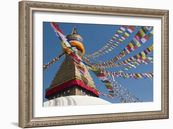 Bouddha (Boudhanath) (Bodnath) in Kathmandu is covered in colourful prayer flags, Kathmandu, Nepal-Alex Treadway-Framed Photographic Print