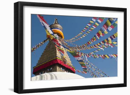 Bouddha (Boudhanath) (Bodnath) in Kathmandu is covered in colourful prayer flags, Kathmandu, Nepal-Alex Treadway-Framed Photographic Print