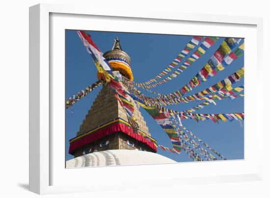 Bouddha (Boudhanath) (Bodnath) in Kathmandu is covered in colourful prayer flags, Kathmandu, Nepal-Alex Treadway-Framed Photographic Print