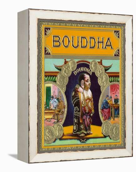 Bouddha Brand Cigar Outer Box Label, Misspelling of Buddha-Lantern Press-Framed Stretched Canvas