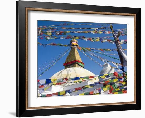 Boudhanath Stupa and Prayer Flags, Kathmandu, Nepal.-Ethan Welty-Framed Photographic Print