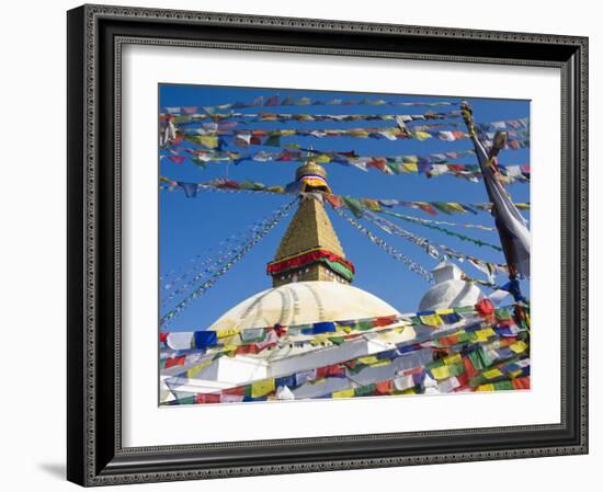 Boudhanath Stupa and Prayer Flags, Kathmandu, Nepal.-Ethan Welty-Framed Photographic Print