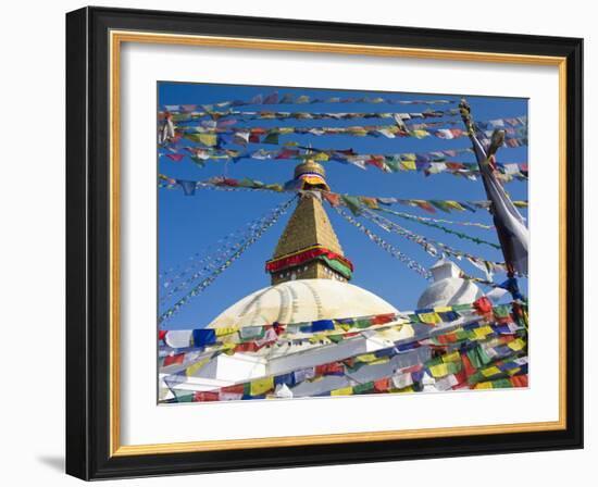 Boudhanath Stupa and Prayer Flags, Kathmandu, Nepal.-Ethan Welty-Framed Photographic Print