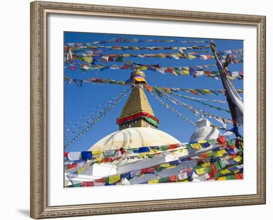 Boudhanath Stupa and Prayer Flags, Kathmandu, Nepal.-Ethan Welty-Framed Photographic Print