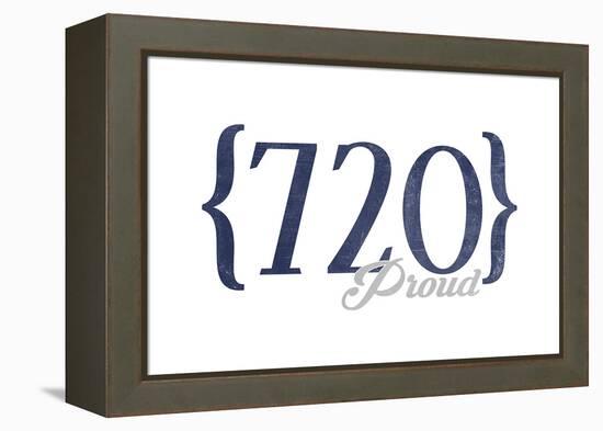 Boulder, Colorado - 720 Area Code (Blue)-Lantern Press-Framed Stretched Canvas