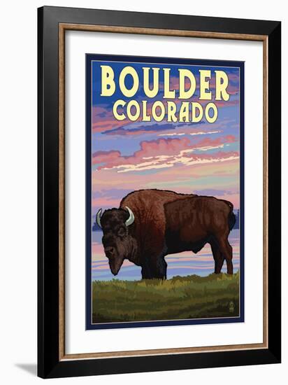 Boulder, Colorado - Bison and Sunset-Lantern Press-Framed Art Print