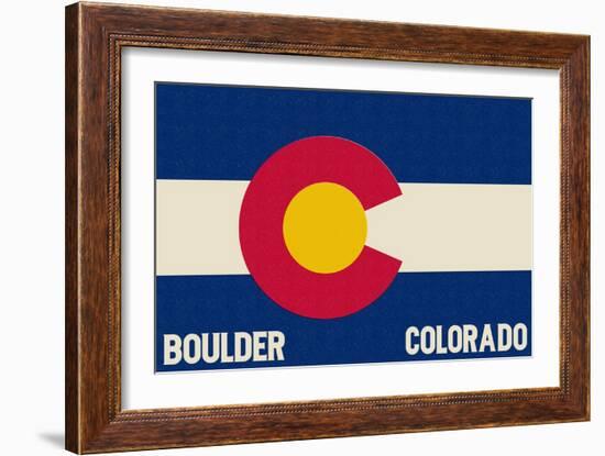 Boulder, Colorado - Colorado State Flag-Lantern Press-Framed Art Print