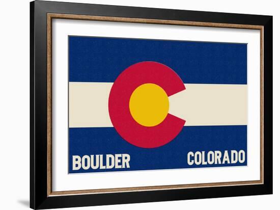 Boulder, Colorado - Colorado State Flag-Lantern Press-Framed Art Print