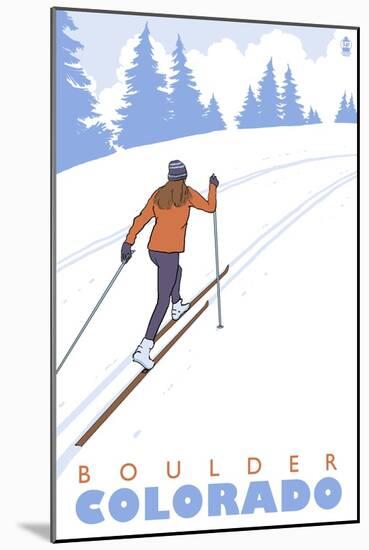 Boulder, Colorado - Cross Country Skier-Lantern Press-Mounted Art Print