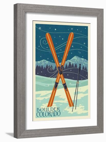 Boulder, Colorado - Crossed Skis-Lantern Press-Framed Art Print