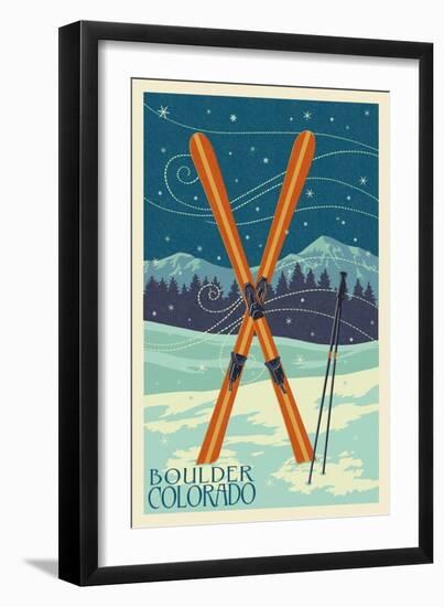 Boulder, Colorado - Crossed Skis-Lantern Press-Framed Art Print