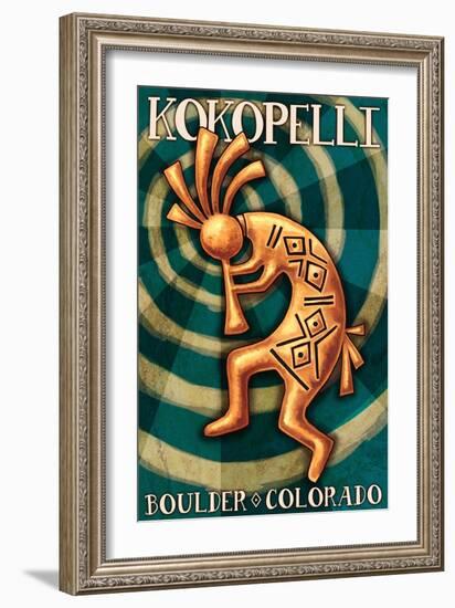 Boulder, Colorado - Kokopelli-Lantern Press-Framed Art Print