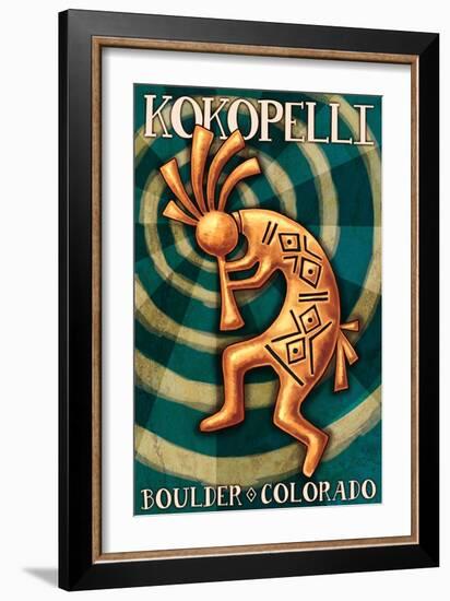 Boulder, Colorado - Kokopelli-Lantern Press-Framed Art Print