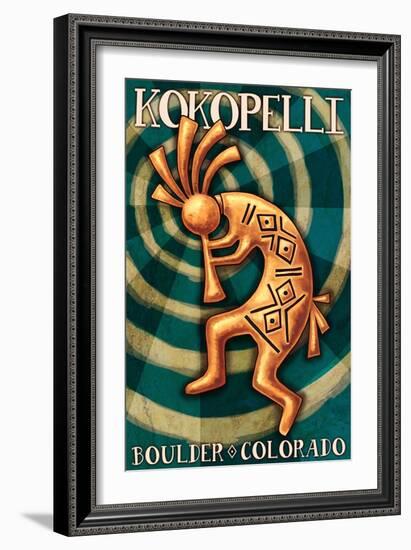 Boulder, Colorado - Kokopelli-Lantern Press-Framed Art Print