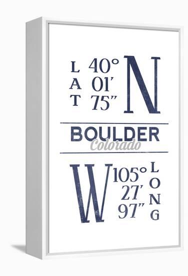 Boulder, Colorado - Latitude and Longitude (Blue)-Lantern Press-Framed Stretched Canvas