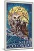 Boulder, Colorado - Owl and Owlet-Lantern Press-Mounted Art Print