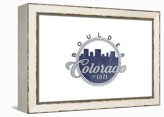 Boulder, Colorado - Skyline Seal (Blue)-Lantern Press-Framed Stretched Canvas