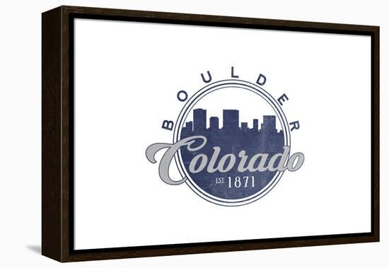 Boulder, Colorado - Skyline Seal (Blue)-Lantern Press-Framed Stretched Canvas