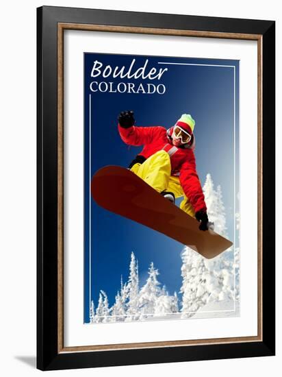 Boulder, Colorado - Snowboarder-Lantern Press-Framed Art Print