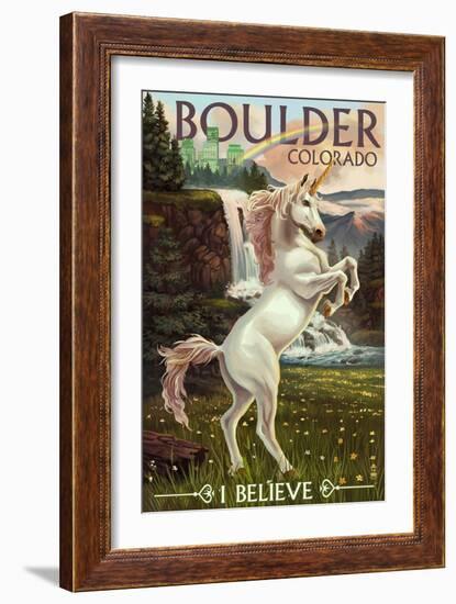 Boulder, Colorado - Unicorn Scene-Lantern Press-Framed Art Print