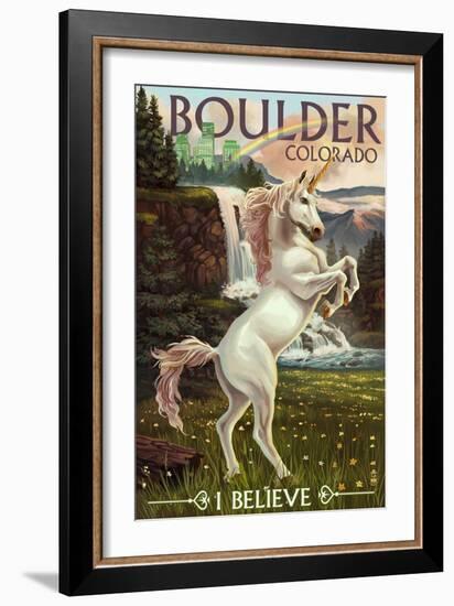 Boulder, Colorado - Unicorn Scene-Lantern Press-Framed Art Print