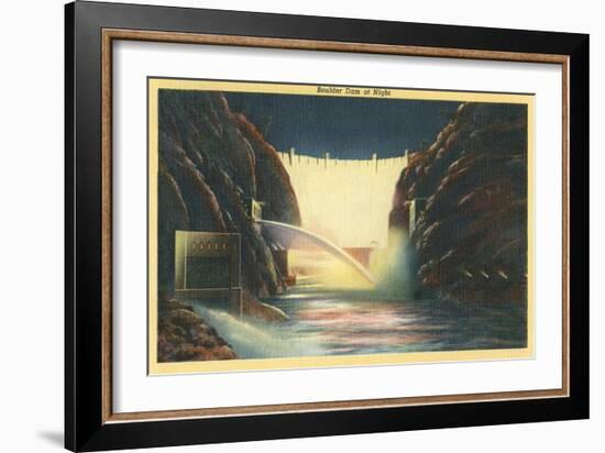 Boulder Dam at Night, Nevada-null-Framed Art Print