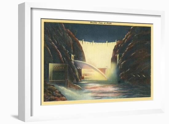 Boulder Dam at Night, Nevada-null-Framed Art Print