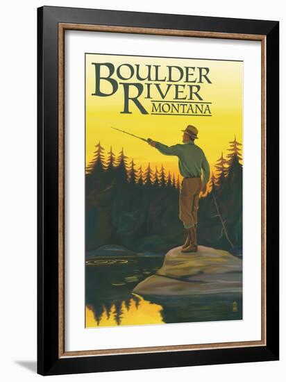 Boulder River, Montana - Fly Fishing Scene-Lantern Press-Framed Art Print