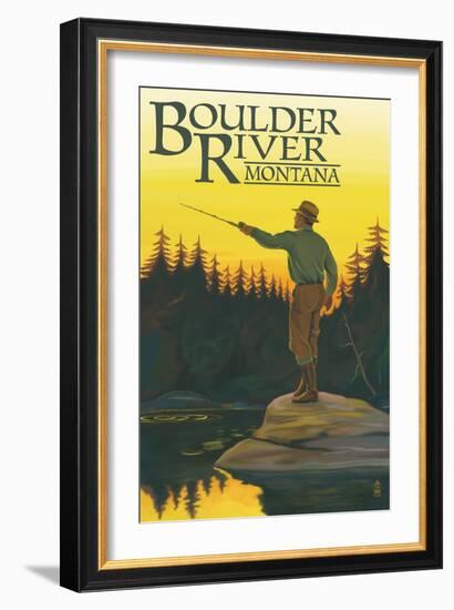 Boulder River, Montana - Fly Fishing Scene-Lantern Press-Framed Art Print